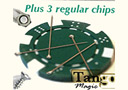 tour de magie : Jeton de poker Vert Magnétique + 3 jetons