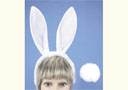 article de magie Oreilles de lapin blanches avec sa queue blanche