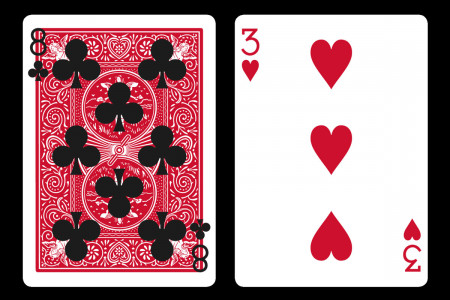 Bicycle card 3 of Hearts with back imprint 8 of Clubs