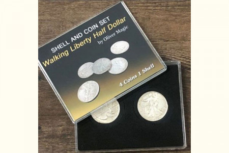 Walking Liberty Half Dollar Shell and Coin Set (4 Coins 1 Shell)