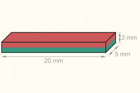 Aimant rectangle (20 x 5 x 2 mm)