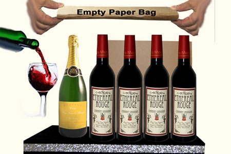 Appearing champagne and wine bottles from bag